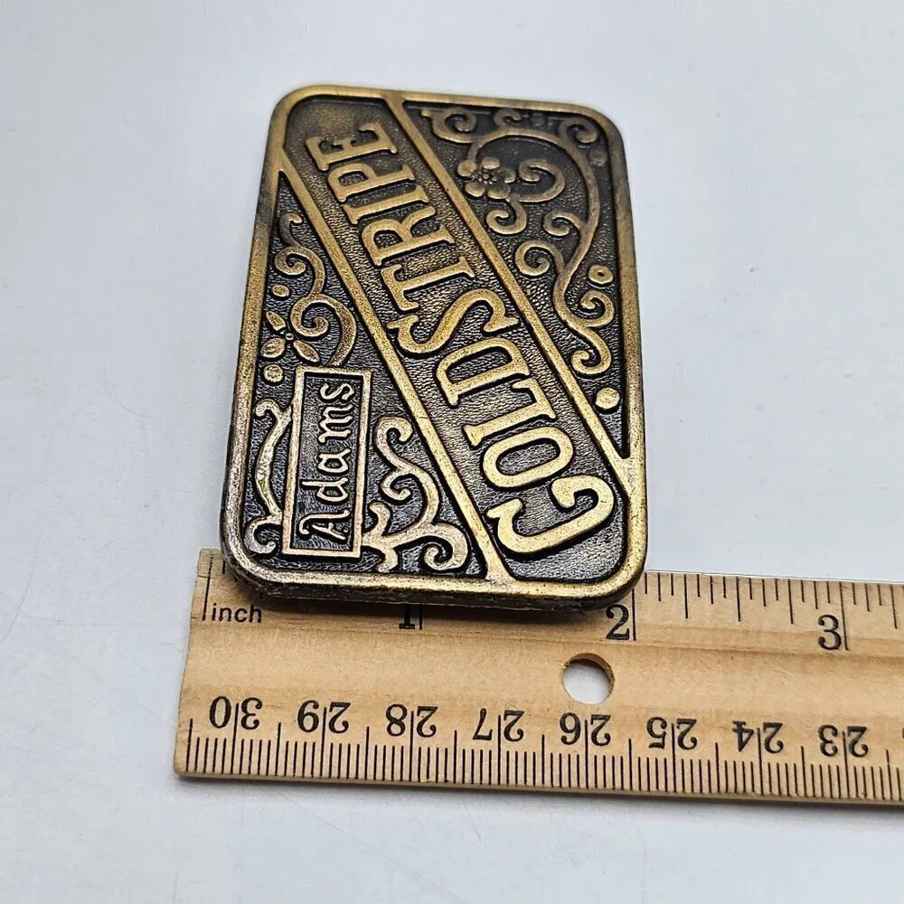 Adams Goldstripe Brass Metal Belt Buckle Rectangular Western Floral Detail Vinta